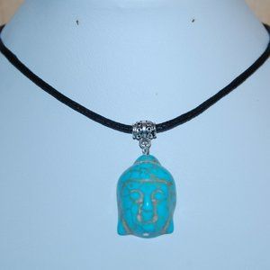 Buddha Turquoise Pendant Necklace ,Buddhist Cord Necklace, Spirituality, Prayer